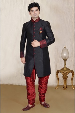 Designer Black Maroon Indo Western Sherwani